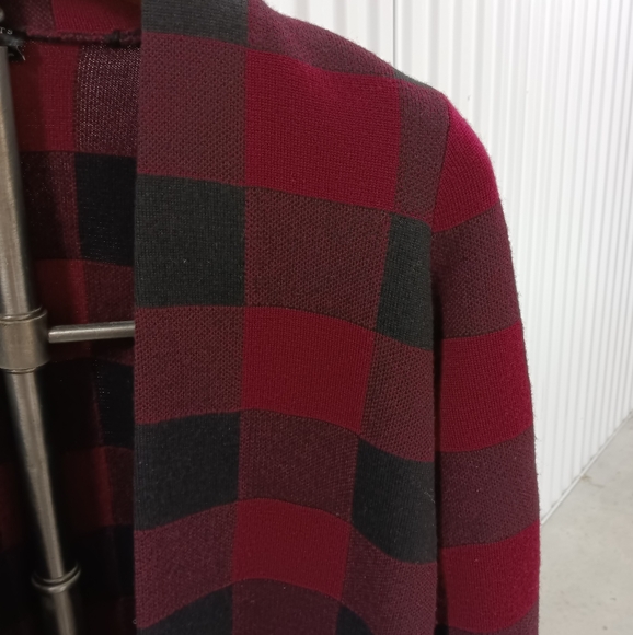 Talbots Merino Wool Buffalo Check Plaid Open-Front Sweater - Picture 4 of 9